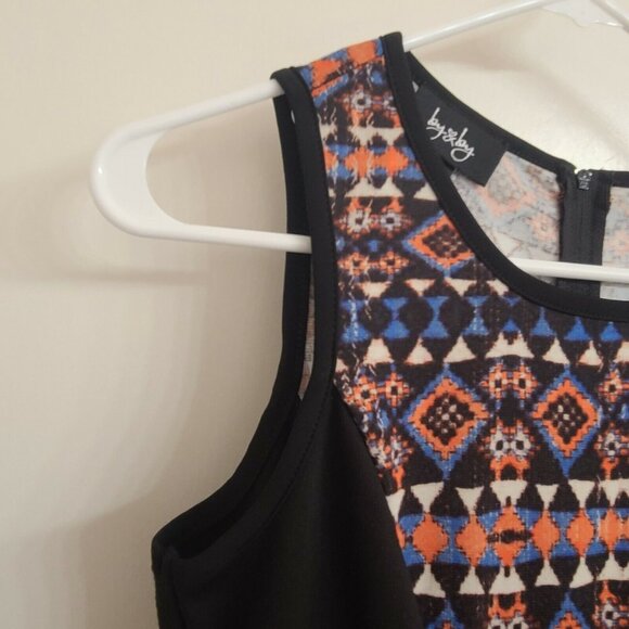 By&By Dress Size 5 Juniors Black Aztec Print Knit Mini Sleeveless Zip Closure - Picture 4 of 10